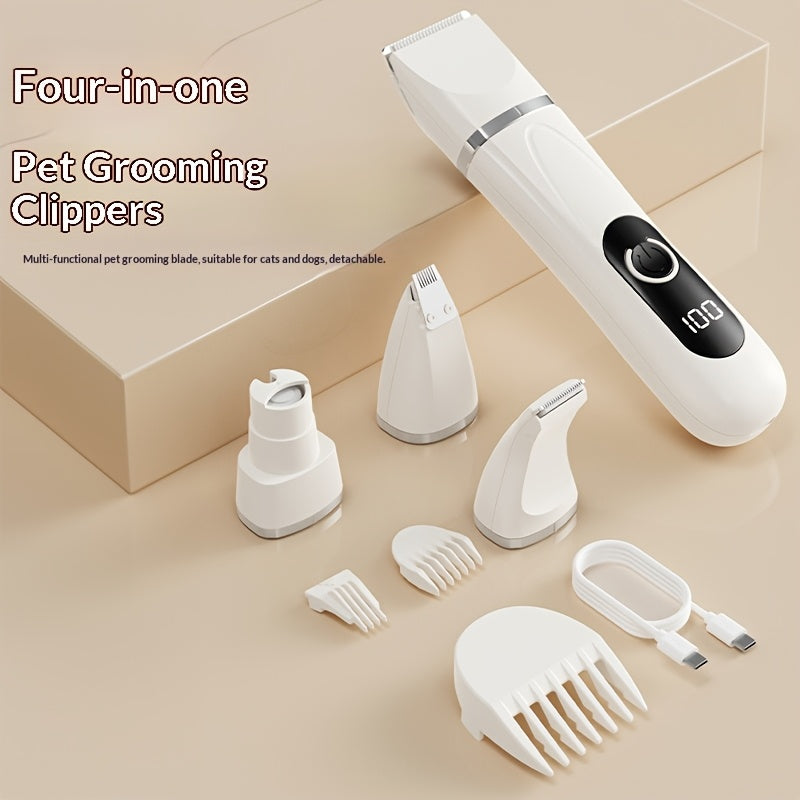 ZEZGI New Four-in-One Pet Grooming Clipper with Multiple Attachments for Cats and Dogs